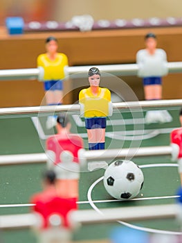 Table football detail of colorful player figurines