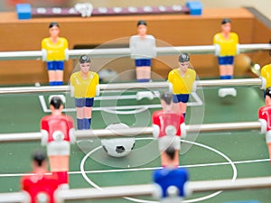 Table football detail of colorful players figurines