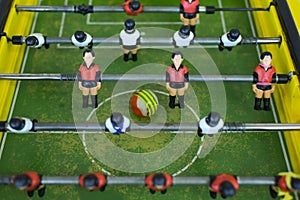 Table football in the entertainment center.