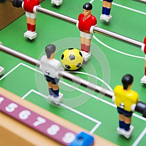Table football soccer game, close up