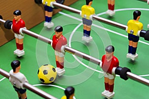 Table football soccer game, close up