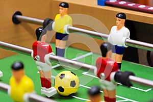 Table football soccer game, close up