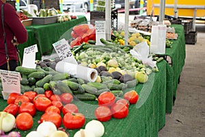 table of fresh farmers market produce, vegetables
