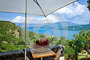 Table in the front of the Sainte Croix of Verdon lake, provence, France