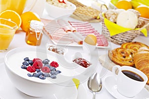 Table full with continental breakfast items