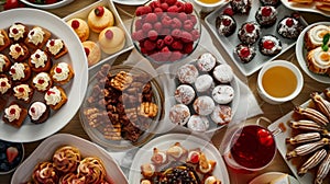 A table full of delectable snacks and desserts perfectly paired with nonalcoholic drink options photo