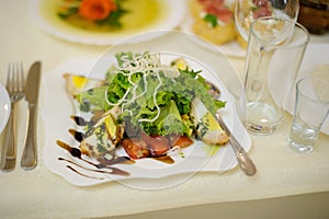 table full of different food. Restaurant party