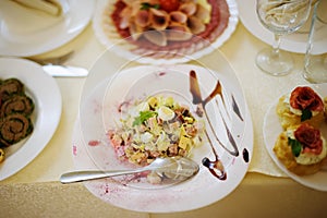 table full of different food. Restaurant party