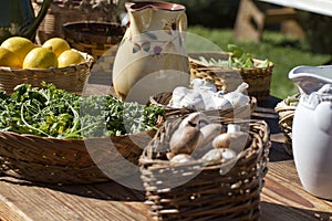 Table full of fresh garden variety vegetables