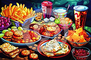 A Table Full of Party Snacks and Drinks