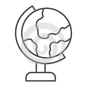Table globe thin line icon, education and geography, world map sign, vector graphics, a linear pattern on a white