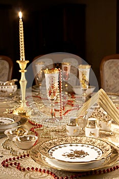 Table with gold dishes