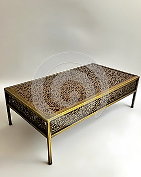Table with a gold top and a black frame