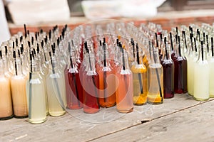 Table of Gourmet Soda Pop in Variety of Flavors