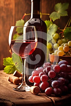 table grape alcohol background glass drink beverage bottle winery wine food. Generative AI.