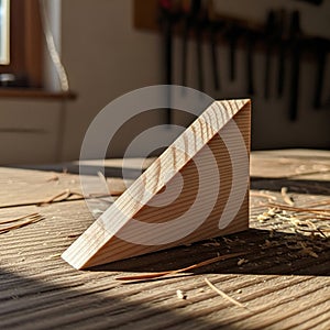 Table holds a triangular wooden wedge likely used for wedging or