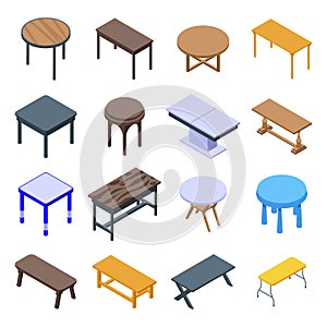 Table icons set, isometric style