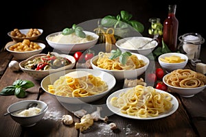 Table with Italian pasta dishes menu. Generate ai