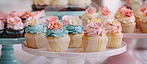 Table Laden With Frosted Cupcakes