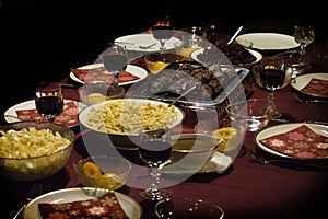 Table laid with feasts photo