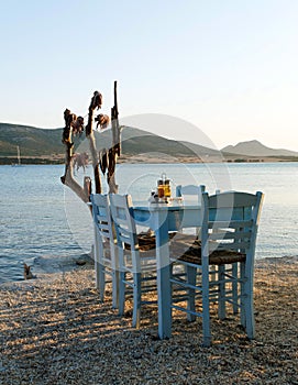 Table by lake