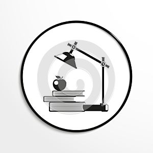 Table lamp, apple and books. Conditional symbol. Vector icon.