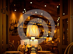 Table lamp in the dining room, blurred background