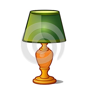 Table lamp with green shade in vintage style isolated on white background. Vector illustration.