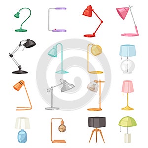 Table lamp vector desklamp and reading-lamp for electric lighting decoration in office or hotel illustration set of photo