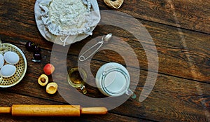 On the table lay a brown ingredients for cooking dough