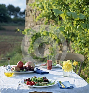 Table layed outdoors