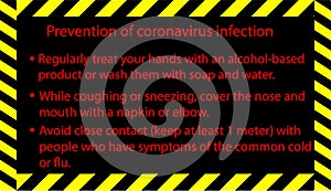 table with a list of preventive measures for coronavirus