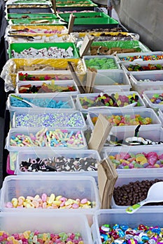 Table with many different types of candy