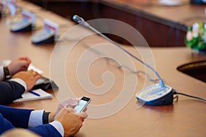 Table microphones at the conference hall