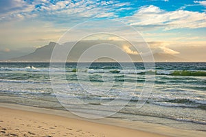 Table Mountain from Bloubergstrand beach