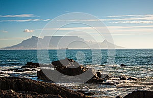 Table Mountain and Cape town landscapes against the blue skies