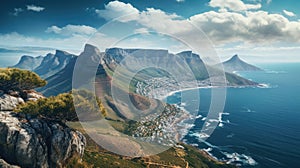 Table Mountain Cape Town at sunset - made with Generative AI tools