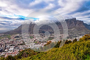 The Table Mountain with clouds in Cape Town, South Africa