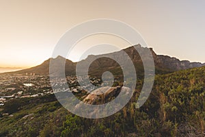 Table Mountain during early morning sunrise in Cape Town