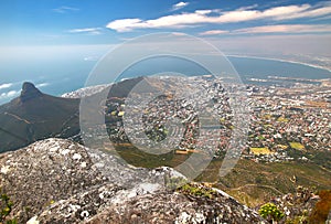Table Mountain is a landmark overlooking the city of Cape Town in South Africa