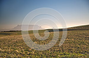 Table Mountain and peaceful green pastures