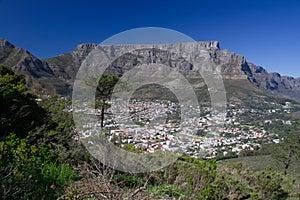 Table Mountain under a blue sky.