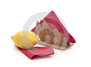 Table napkin holder with red napkins