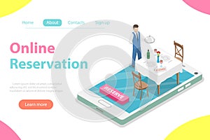 Table online reservation flat isometric vector concept.