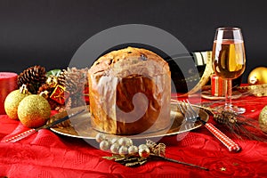 Table with panettone and christmas decorations