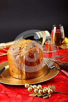 Table with panettone and christmas decorations