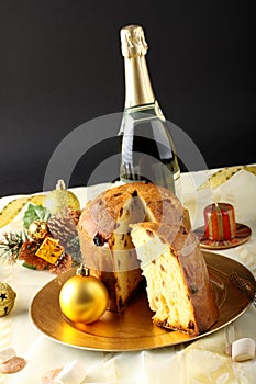 Table with panettone and christmas decorations