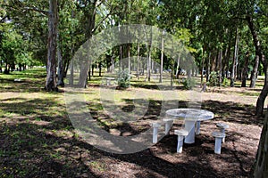 A table in the park, a space for socializing. Park in Beja, Portugal