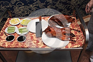 Table with peking duck