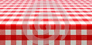 Table perspective view with red checked picnic tablecloth photo